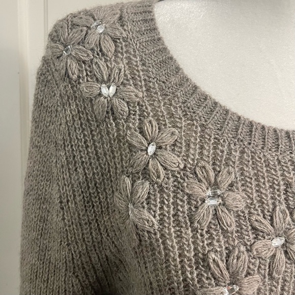 Garnet Hill Alpaca and Wool Blend Embellished Sweater Size Medium Tunic Brown - Picture 5 of 11